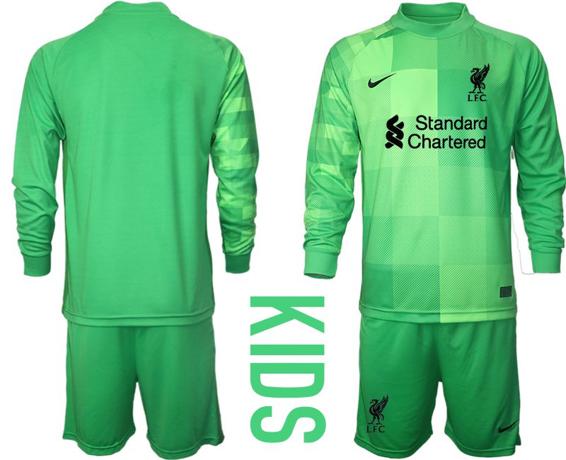 Youth 2021-2022 Club Liverpool green goalkeeper long sleeve blank Soccer Jersey